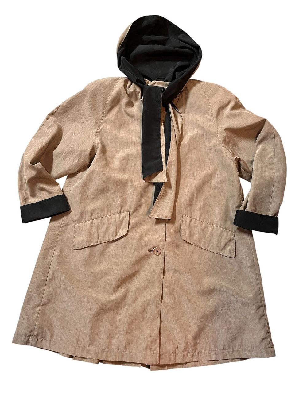Utex Beige Hooded Trench Coat with Black Trim
Size 6